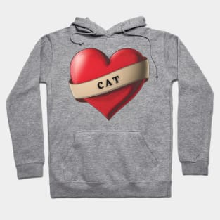 Cat - Lovely Red Heart With a Ribbon Hoodie